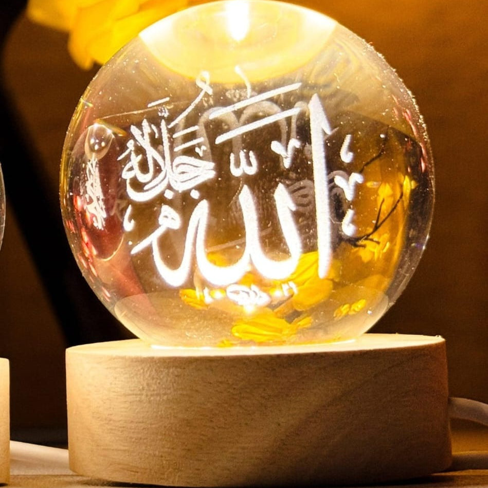3D Arabic Night Lamp Crystal Ball – Islamic Table Light for Prayer Room Decor, Ramadan Gift, Muslim Home Accent