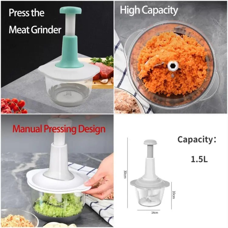 Manual Food Chopper 1.5L – Hand Press Vegetable & Fruit Cutter, Speedy Kitchen Onion Garlic Slicer, Easy Clean Plastic Body