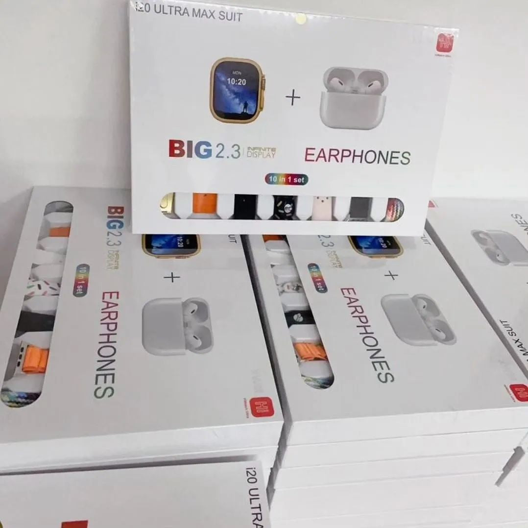 I20 Ultra Max Smartwatch 10-in-1 Box – 2.3 Inch Large Screen, 7 Stylish Straps + AirPods 2 | Limited Offer