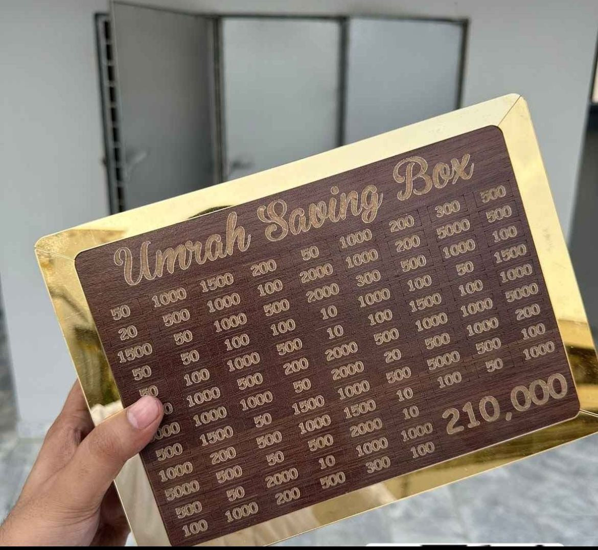 Islamic Wooden Umrah Saving Box – Premium Money Box with Goal Tracker for Charity & Umrah Fund