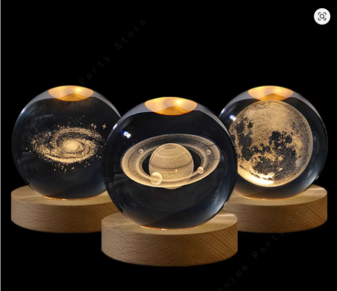 3D Galaxy Crystal Ball Night Lamp – USB LED Planet Moon Light for Bedroom Decor & Birthday Gift