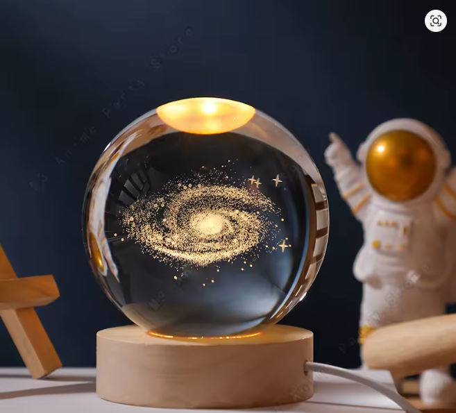 3D Galaxy Crystal Ball Night Lamp – USB LED Planet Moon Light for Bedroom Decor & Birthday Gift