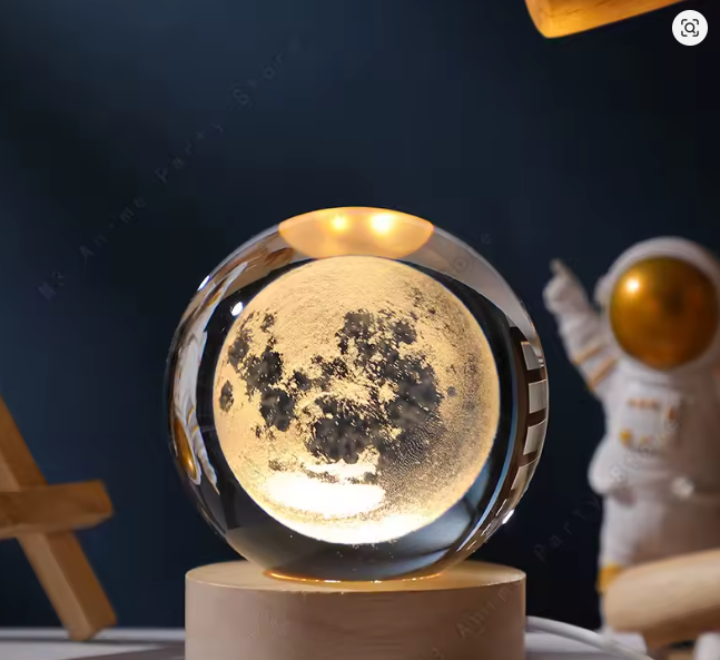 3D Galaxy Crystal Ball Night Lamp – USB LED Planet Moon Light for Bedroom Decor & Birthday Gift