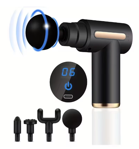 4-in-1 Deep Tissue Massage Gun – Handheld Percussion Muscle Massager for Pain Relief & Recovery
