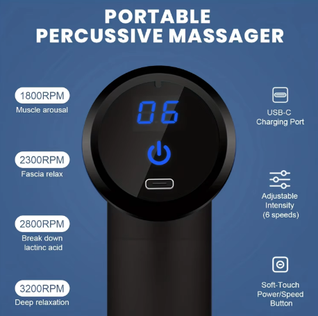 4-in-1 Deep Tissue Massage Gun – Handheld Percussion Muscle Massager for Pain Relief & Recovery