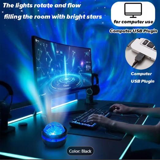 LED Starry Galaxy Projector Night Light with Remote – Rotating Moon & Aurora Lamp for Bedroom Decor