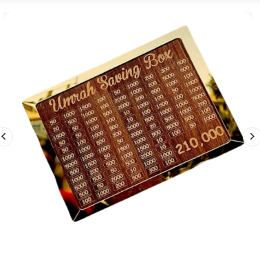 Islamic Wooden Umrah Saving Box – Premium Money Box with Goal Tracker for Charity & Umrah Fund